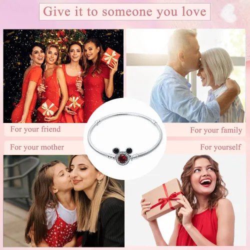 Vista 7 de HappyStar 925 Sterling Silver Snake Chain Bracelet Fully compatible with Pandora charms, With Mickey Mouse head Clasp Charm Bracelets gifts for Teen