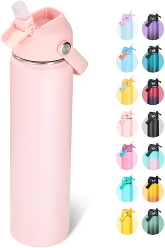 Vista 36 de Fijinhom Botella de agua aislada de acero inoxidable de 18 oz, de boca ancha, de doble pared, con vacío, con pajita de silicona, a prueba de sudor