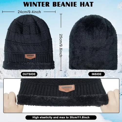 Vista 2 de Conjunto de bufanda y guantes de invierno con forro polar cálido para hombres y mujeres