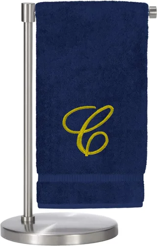 Vista 79 de Script R - Toalla de baño con monograma, regalo personalizado, 27 x 54 pulgadas, juego de 1 toalla bordada con texto dorado, 100% algodón turco Navy