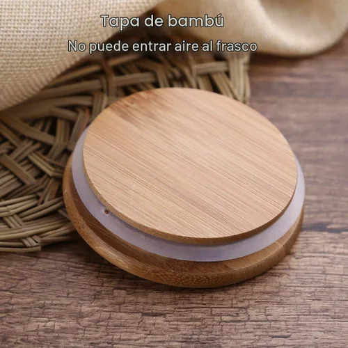 Vista 3 de Tarro de almacenamiento de vidrio con sello hermético de madera, tapa, 25 onzas, juego de 2, 25.4 fl oz de café en grano y recipiente de alimentos