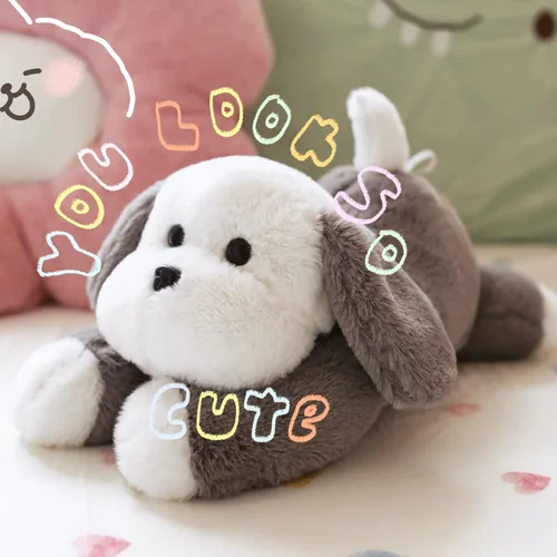 Vista 4 de uoozii Animales de peluche de perro gris con peso de 16" 3 libras con almohadilla térmica para microondas sin aroma, lindo peluche