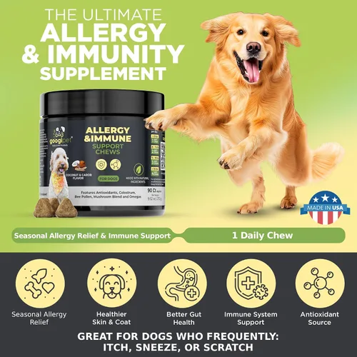 Vista 3 de Googipet - Masticables para alergias para perros, alivio de alergias de temporada y alivio de la picazón en la piel, suplemento para la piel