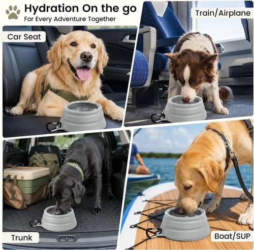 Vista 3 de OHMO Tazón de Agua para Perros Colapsable a Prueba de Derrames 24oz para Autos, Tazones Portátiles sin Salpicaduras para Viajes de Perros