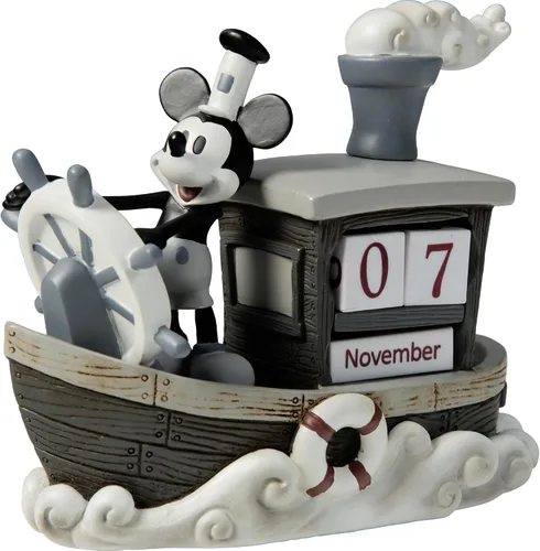 Vista 2 de Precious Moments Colección Disney Showcase: "Calendario infinito de Mickey Mouse" - Figura de resina de estilo vintage, artículo #144707
