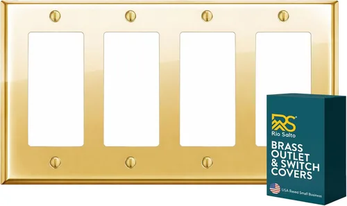 Vista 76 de Rio Salto BRASS Signature Collection MIDSIZE - Placa de pared de metal dorado para interruptor de luz o cubierta de tomacorriente, placa de pared