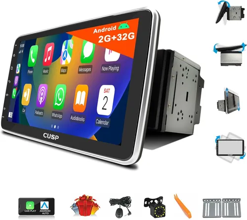 Vista 7 de CUSP Radio estéreo de coche doble DIN Android de 10.1 pulgadas con CarPlay inalámbrico y Android Auto, pantalla táctil QLED giratoria de 360°