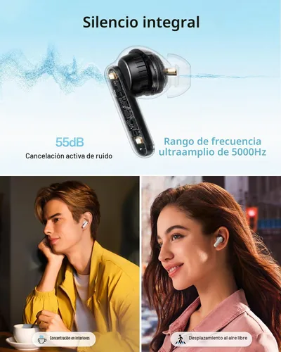 Vista 3 de OPPO Enco Air5 Pro - Audífonos inalámbricos verdaderos, Bluetooth 6.0 estéreo con cancelación activa de ruido de 55 dB, llamada clara AI de triple