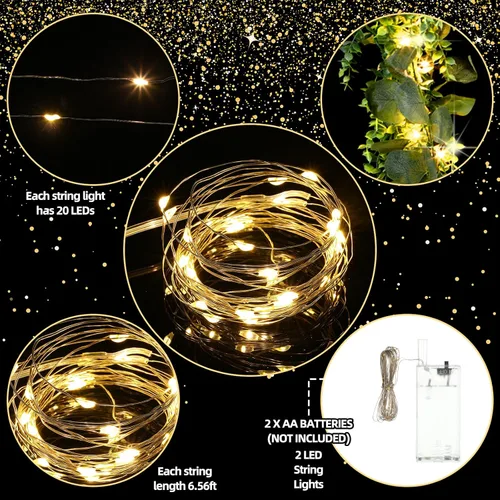Vista 8 de Paquete de 2 guirnaldas artificiales de eucalipto de 6 pies con luces para primavera y verano, guirnaldas de imitación de eucalipto falso, hojas