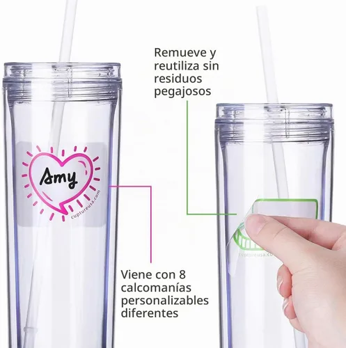 Vista 3 de Cupture Vasos delgados de acrílico con pajitas, 18 onzas, paquete de 8 (transparente)