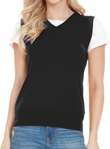 Vista 5 de EIMIN Suéter elástico sin mangas con cuello en V para mujer (S-3X), Esw011_babypink