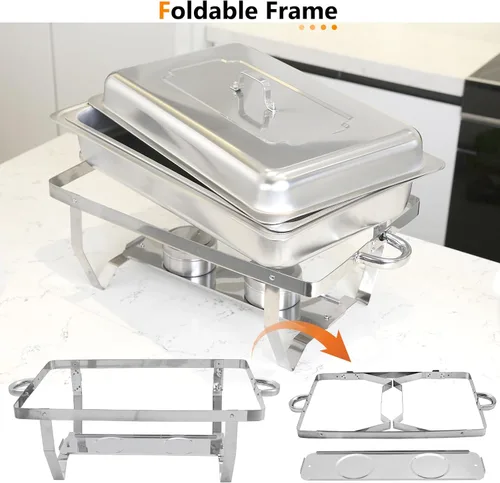 Vista 6 de Juego de 2 platos de bufé de roce de acero inoxidable de tamaño medio de 8 cuartos de galón para catering, juegos mejorados de chafers