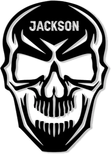 Vista 15 de Letrero de metal personalizado con calavera, letrero colgante de calavera para porche al aire libre, valla de pared con nombre personalizado, patio