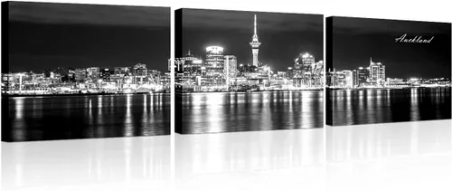 Vista 67 de TUMOVO 3 piezas de arte de pared en lienzo con diseño de horizonte de Atlanta, arte de pared panorámico de paisaje urbano en blanco y negro