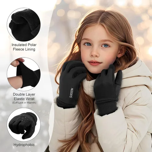 Vista 3 de Sukeen Guantes de invierno para niños, antideslizantes para pantalla táctil, guantes de ciclismo para niños y niñas, guantes ligeros para correr
