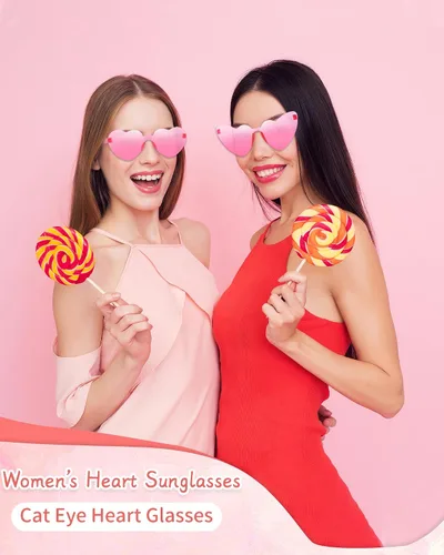 Vista 7 de Salfboy Gafas de sol con forma de corazón para mujer, sin marco, lindos lentes de sol en forma de corazón para recuerdos