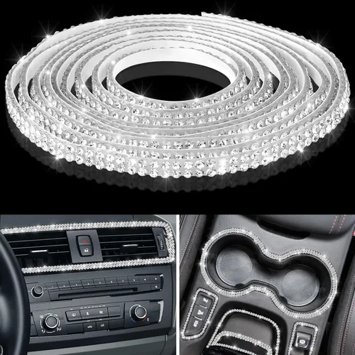 Vista 10 de Kingdder Moldura Brillante para Auto de 16.4 Pies Autoadhesiva con Cristales de Strass Brillantes Accesorios de Interior y Exterior de Auto