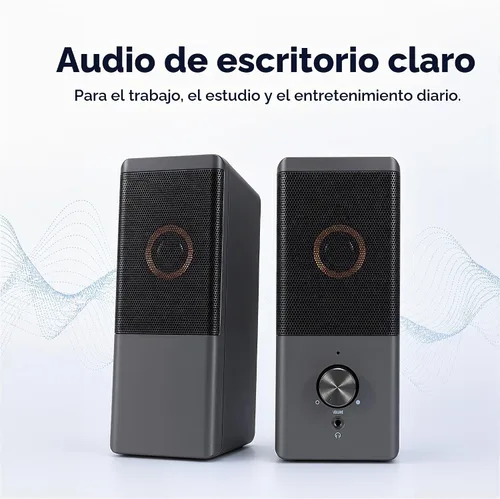 Vista 3 de ROSON Altavoz de computadora, altavoz de tamaño compacto con conector para auriculares, graves mejorados y control de volumen, altavoces multimedia