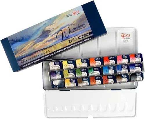 Vista 3 de Rosa Gallery Set de Pintura de Acuarela Profesional para Paisaje, 21 Colores de 2.5 ml, Kit de Pinturas de Alta Resistencia a la Luz para Artistas