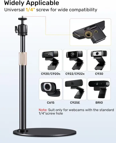 Vista 3 de Soporte de trípode para cámara web para escritorio de altura ajustable y soporte giratorio de 360° para cámara web compatible con Logitech Webcam