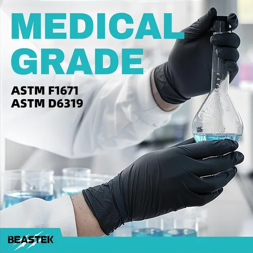 Vista 5 de Beastek Nitrile+™ 4 Mil Disposable Exam Gloves, Latex & Powder-Free Medical Food Safe Glove for Cooking Cleaning, Black 100Ct