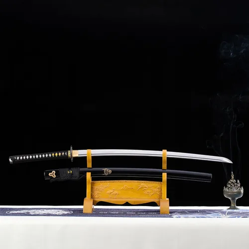 Vista 5 de Katana Sword Real Rayskin 9260 - Espada samurái negra y kit de limpieza profesional Katana