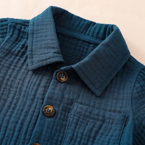 Vista 7 de Conjunto de ropa para bebés varones, camisas abotonadas para niños pequeños e infantes + pantalones cortos de gasa de algodón, conjunto de verano