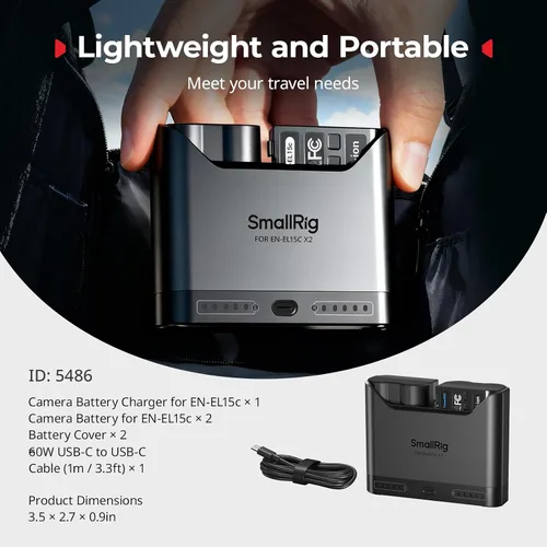 Vista 9 de SMALLRIG EN-EL15c - Juego de baterías para cámara Nikon, cargador de doble ranura de 22.5 W, baterías de 1940 mAh, compatible con Nikon ZR, Z6III