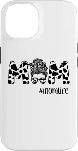 Vista 4 de iPhone 16 Funny Women Mom Life Cow Messy Bun Hair Bandana Glasses Case