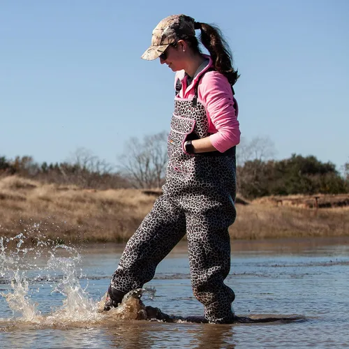 Vista 6 de HISEA - Zancudas de neopreno de 4.5 mm para mujer con estampado de leopardo, impermeables, para pesca y caza, con botas aisladas Leopardo árabe