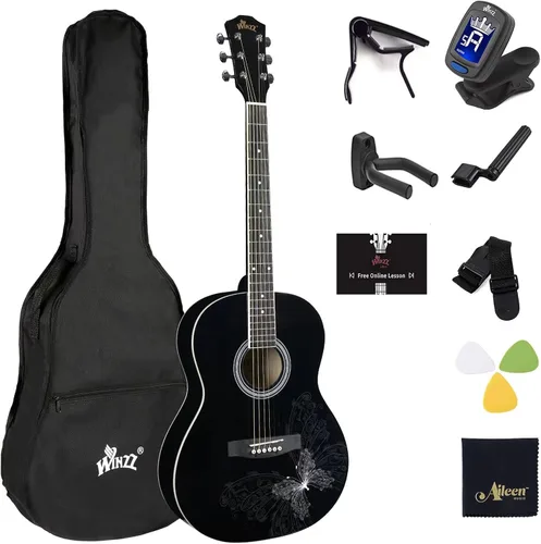 Vista 10 de Guitarra acústica de concierto WINZZ AF227A de 39 pulgadas con kit completo, enredadera delicada