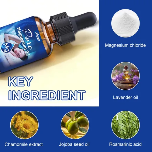 Vista 3 de Gotas de aceite de magnesio 100% orgánico natural - Nutre la piel, fácil de absorber y usar, botella de vidrio de 2 onzas líquidas