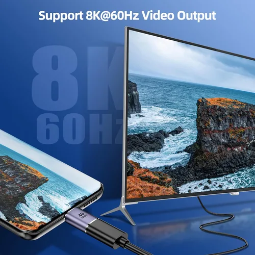 Vista 4 de Adaptador USB C (paquete de 7) con 100W 40 Gbps 8K 60Hz, ángulo recto de 90 grados, recto, hembra a macho, extensor USB C para TB3/4, MacBook