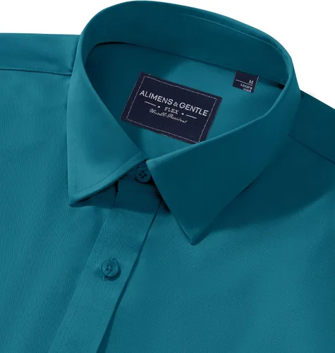 Vista 47 de Alimens & Gentle Camisas de vestir para hombre, manga larga, elásticas, sin arrugas, con botones