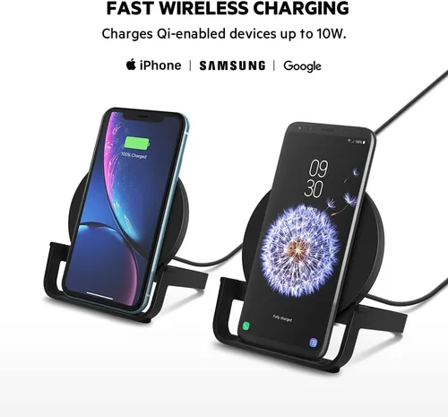 Vista 2 de Belkin Cargador inalámbrico de carga rápida de 10 W - Soporte de cargador certificado Qi para iPhone, Samsung Galaxy - Carga mientras escuchas