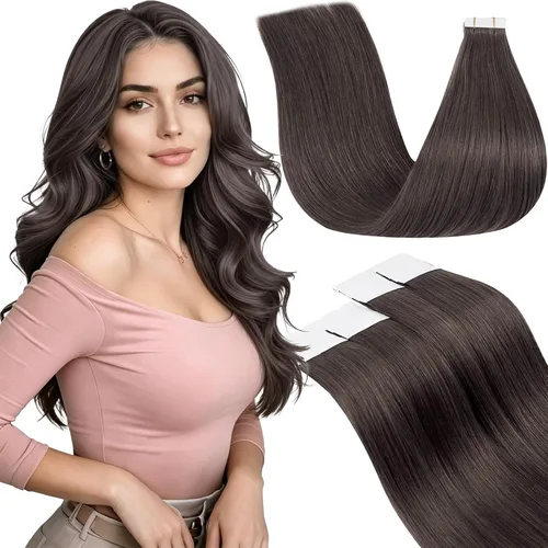 Vista 44 de LaaVoo - Extensiones de cabello humano con cinta adhesiva, color marrón a rubio ceniza, extensiones de cabello humano real, cintas en extensiones
