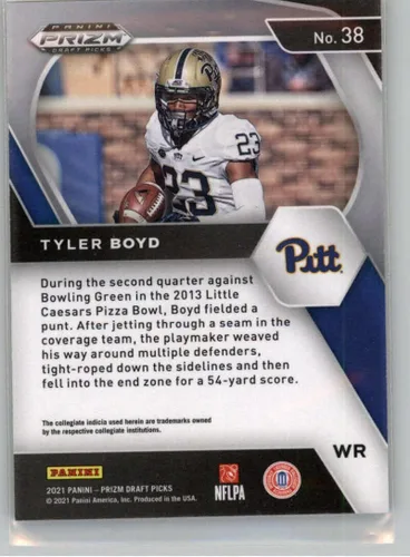 Vista 2 de 2021 Panini Prizm Draft Picks #38 Tyler Boyd Pittsburgh Panthers NFL Football Card NM-MT