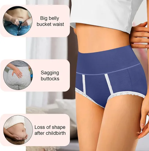 Vista 3 de UMMISS Ropa interior de algodón para mujer, de cintura alta, cobertura completa, para posparto, suave, transpirable, sin rollitos.