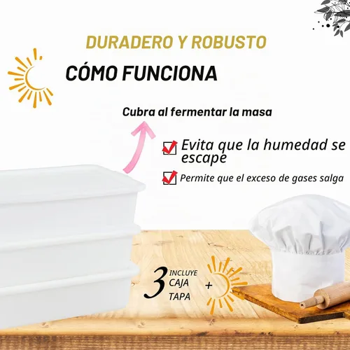 Vista 4 de Paquete de 3 cajas para probar masa de pizza, caja para probar masa de pan y contenedor de masa con tapa, libre de BPA Cajas de levantamiento