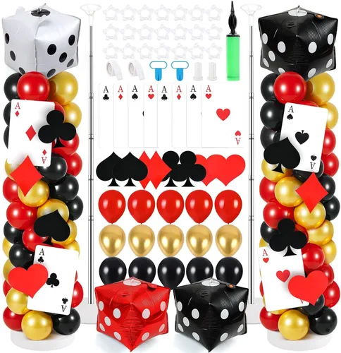 Vista 30 de 2 juegos de globos negros dorados y rojos, kits de soporte de columna de globos ajustables con 4 estrellas, guirnalda de noche de película, globos