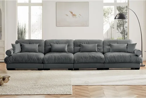 Vista 100 de Reposapiés Otomano Tapizado de Terciopelo con Cojín para Sofá Seccional Sofá 300 libras para Sala de Estar (Beige)