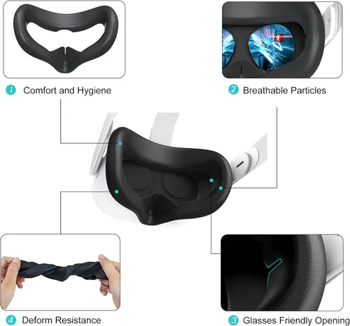 Vista 3 de SUPERUS Almohadilla de silicona para OculusMeta Quest 2 con protector de lente almohadilla facial y cubierta de lentes kit de accesorios