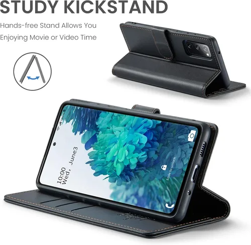 Vista 4 de FLIPALM Funda tipo cartera para Samsung Galaxy S20 FE 5G, bloqueo RFID, tarjetero de crédito, de piel sintética, función atril, funda protectora a