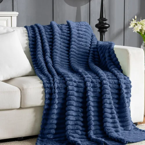 Vista 21 de Manta de Tiro de Piel Sintética Color Hueso para Sofá, Manta Suave y Esponjosa de Burbujas para Cama y Sofá, Manta Gruesa y Cálida de Felpa Difusa