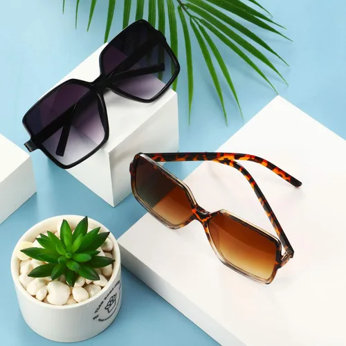 Vista 4 de 2 pares de gafas de sol cuadradas de gran tamaño, grandes y anchas, retro, para mujer