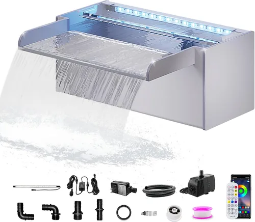 Vista 22 de Longrun Caja de Cascada de Estanque con Kit de Bomba, Vertedero de Cascada de Estanque de Acrílico Transparente con Bomba de 396 GPH 1500L/H