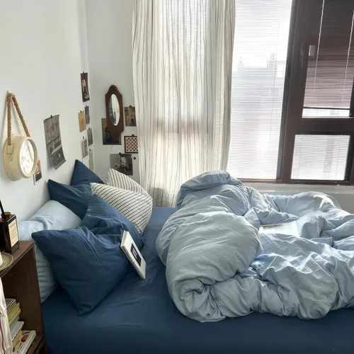 Vista 11 de mixinni Juego de funda de edredón vintage a rayas, tamaño twin, juego de ropa de cama de 3 piezas, 100% algodón lavado, suave y transpirable, funda
