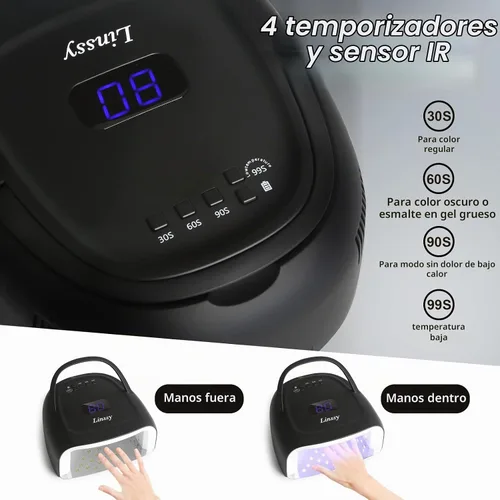 Vista 2 de Linssy - Lámpara de uñas UV inalámbrica, luz UV de 60 W para uñas de gel 4 Time Settings, Rechargeable Nail Lamp with 42 Beads to Faster