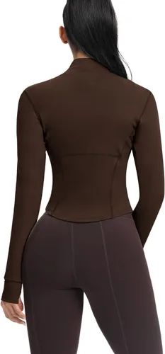 Vista 41 de AVGO Chaquetas de entrenamiento recortadas para mujer, con cremallera, ajustadas, atléticas, con agujeros para el pulgar