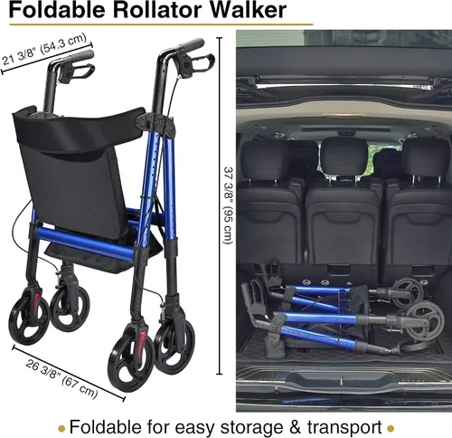 Vista 2 de AW Andador con asiento plegable, andador bariátrico vertical médico para personas mayores, aluminio resistente con doble freno, soporta hasta 450